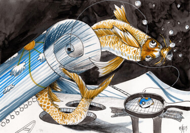 Schilderij getiteld "Catch the fish - or…" door Maria Shedrina, Origineel Kunstwerk, Inkt