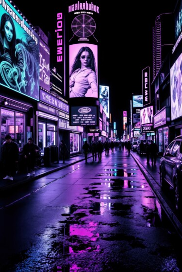 Arte digitale intitolato "Purple Cyberpunk -…" da Iren Troi, Opera d'arte originale, Immagine generata dall'IA