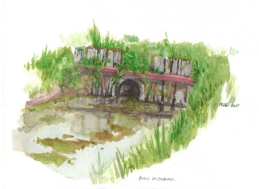 Schilderij getiteld "Marais, Cabourg" door Nicolas Le Guillou, Origineel Kunstwerk, Aquarel