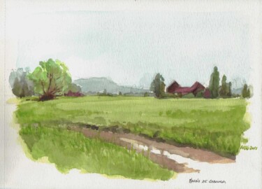 Schilderij getiteld "Marais de Cabourg" door Nicolas Le Guillou, Origineel Kunstwerk, Aquarel
