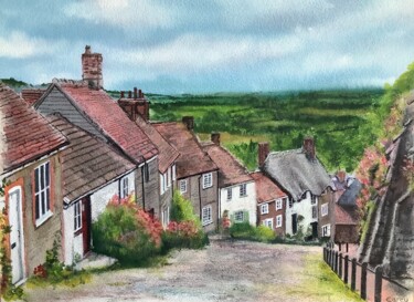 제목이 "Gold Hill, Dorset."인 미술작품 Darrencareyart Darren Carey로, 원작, 수채화 판지에 장착됨