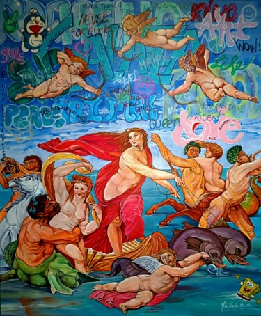 Painting titled "El Triunfo de Galat…" by Jose Manuel Real Gata, Original Artwork, Oil Mounted on Wood Panel