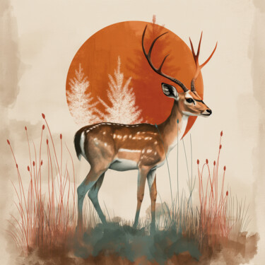 Eco Harmony: Digital Forest Antelope 数字艺术 标题为“Eco Harmony: Digita…” 由Anna Burger, 原创艺术品, 数字油画