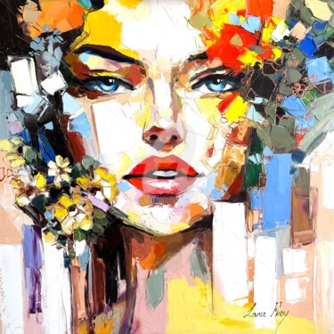 Painting titled "Inspira" by Lana Frey, Original Artwork, Oil Mounted on Wood Stretcher frame