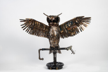 Owl Sculptuur getiteld "Owl" door Simon Saronni, Origineel Kunstwerk, Metalen