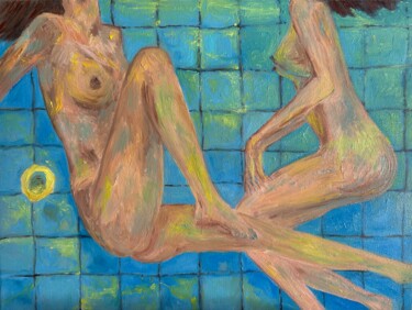 绘画 标题为“Bathers in swimming…” 由Marina Gorbachova, 原创艺术品, 油 安装在木质担架架上
