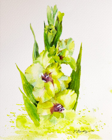 Gladiola Bloom in Watercolor Pittura intitolato "Gladiola Bloom in W…" da Paula Bridges, Opera d'arte originale, Acquarello Montato su Altro pannello rig…