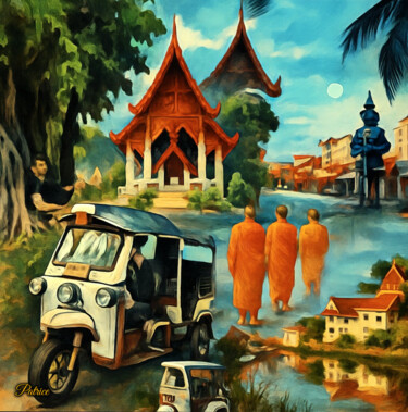 「Tuk-Tuk and Temple…」というタイトルの製版 Patrick John Bennett (Patrice)によって, オリジナルのアートワーク, デジタル