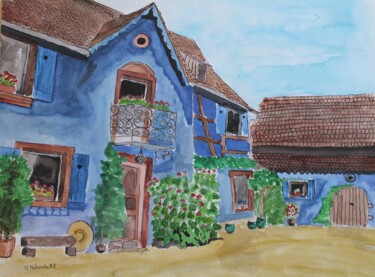Ζωγραφική με τίτλο "Blaues Haus" από Veronika Metasch, Αυθεντικά έργα τέχνης, Ακουαρέλα