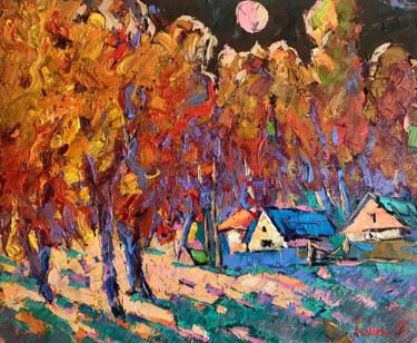 Painting titled "Evening glow" by Oleksiy Ivanyuk, Original Artwork, Oil Mounted on Wood Stretcher frame