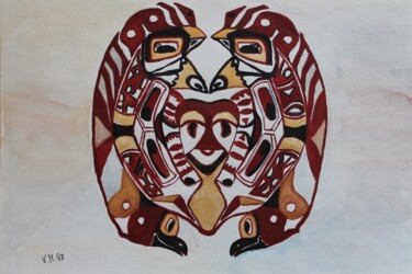 Malerei mit dem Titel "Totemfigur" von Veronika Metasch, Original-Kunstwerk, Aquarell