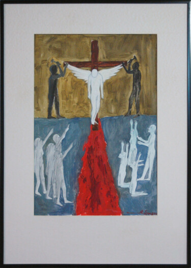"Crucifying". Drawing. Drawing titled ""Crucifying". Drawi…" by Rumen Spasov, Original Artwork, Oil Mounted on Other rigid panel