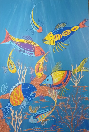Schilderij getiteld "Mer rouge" door Alain Fornasier, Origineel Kunstwerk, Acryl Gemonteerd op Karton