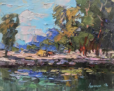 Картина под названием "Near the summer pond" - Oleksiy Ivanyuk, Подлинное произведение искусства, Масло Установлен на Деревя…