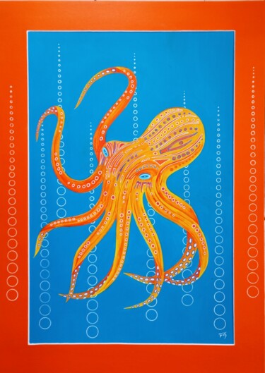 Ζωγραφική με τίτλο "Poulpe 🐙" από Alain Fornasier, Αυθεντικά έργα τέχνης, Ακρυλικό Τοποθετήθηκε στο Χαρτόνι