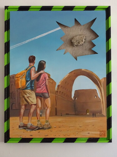 Peinture intitulée "Danger découverte" par Eric Mazurie, Œuvre d'art originale, Huile Monté sur Panneau de bois