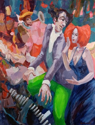 Pintura intitulada "Pianista urzeczony" por Tomasz Bachanek, Obras de arte originais, Óleo Montado em Armação em madeira