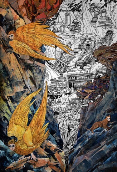 Birds and mountains Ζωγραφική με τίτλο "Birds and mountains" από Yulia Novikova, Αυθεντικά έργα τέχνης, Ακρυλικό Τοποθετήθηκε στο Άλλος άκαμπτος…