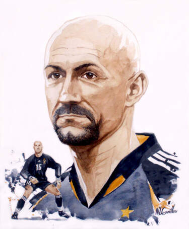 Pintura titulada "Fabien Barthez" por Nicolas Le Guillou, Obra de arte original, Acuarela