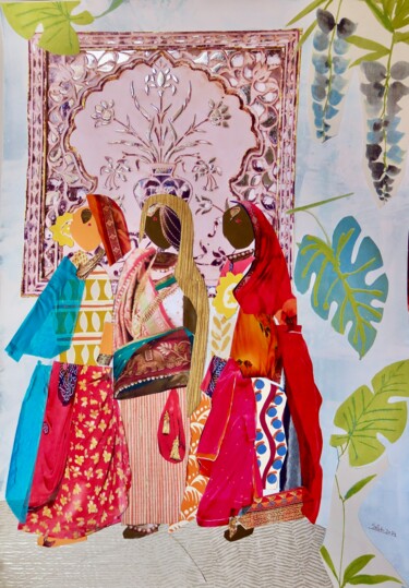 Painting titled "Mujeres hindúes" by Silvia Sierra Sanchez, Original Artwork, Collages