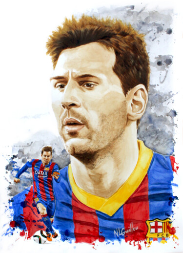 Pittura intitolato "Lionel Messi" da Nicolas Le Guillou, Opera d'arte originale, Acquarello
