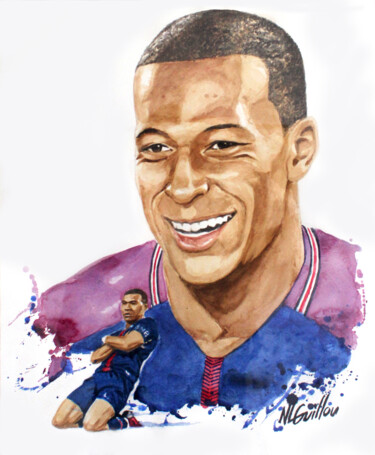 绘画 标题为“Kylian Mbappé” 由Nicolas Le Guillou, 原创艺术品, 水彩