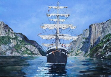 Картина под названием "LE BELEM EN NORVEGE" - Erick Millet, Подлинное произведение искусства, Акрил Установлен на Деревянная…
