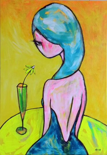 Painting titled "Otra Margarita" by Eva Hidalgo, Original Artwork, Acrylic Mounted on Wood Stretcher frame