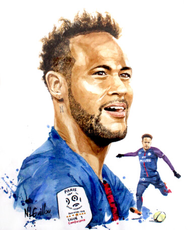 Pittura intitolato "Neymar" da Nicolas Le Guillou, Opera d'arte originale, Acquarello