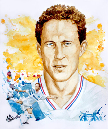 Schilderij getiteld "Jean-Pierre Papin" door Nicolas Le Guillou, Origineel Kunstwerk, Aquarel