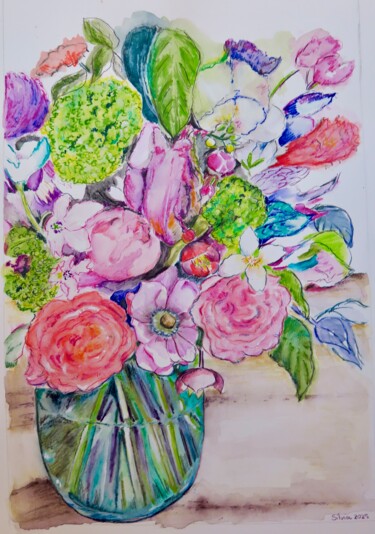 Schilderij getiteld "Flores de primavera" door Silvia Sierra Sanchez, Origineel Kunstwerk, Potlood