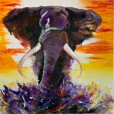 제목이 "Savannah sunrise"인 미술작품 Gianfranco Combi로, 원작, 아크릴 나무 들것 프레임에 장착됨