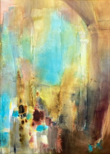 绘画 标题为“Cathédrale” 由Anne Bironneau, 原创艺术品, 水彩 安装在木质担架架上