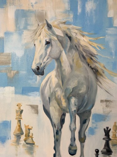 Painting titled "Knight`s move" by Olga Tkachova, Original Artwork, Oil Mounted on Wood Stretcher frame