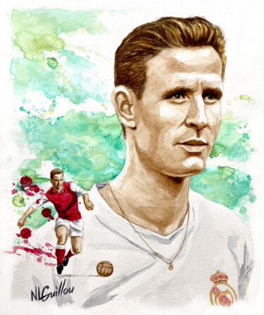 Pittura intitolato "Raymond Kopa" da Nicolas Le Guillou, Opera d'arte originale, Acquarello