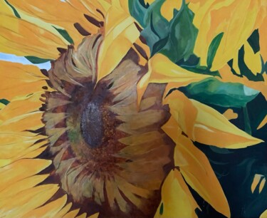 Painting titled "Sunflowers" by Olga Tkachova, Original Artwork, Oil Mounted on Wood Stretcher frame