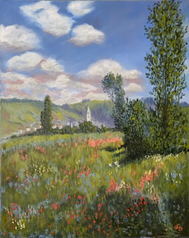 Peinture intitulée "Summer Meadow with…" par Nataliia Yakovenko, Œuvre d'art originale, Huile Monté sur Châssis en bois