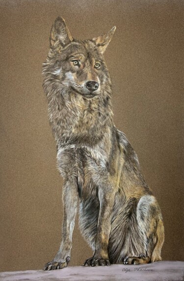 Painting titled "Wolf" by Olga Tkachova, Original Artwork, Pastel
