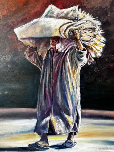 Moroccan man carrying leather Pintura intitulada "Moroccan man carryi…" por Gennadiy V. Ivanov, Obras de arte originais, Óleo