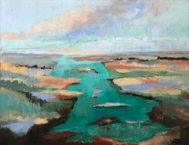 제목이 "Water Journey"인 미술작품 Kari Feuer로, 원작, 기름 나무 들것 프레임에 장착됨