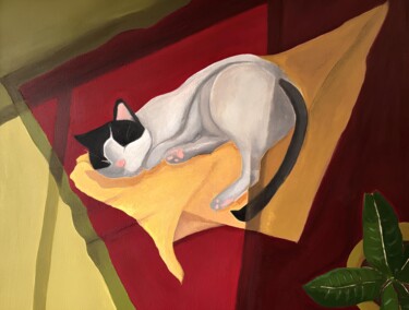 Schilderij getiteld "The sleepy cat" door Elena Koroleva, Origineel Kunstwerk, Acryl
