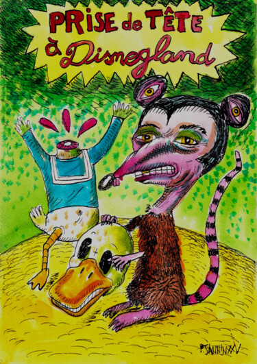 Drawing titled "Prise de tête à Dis…" by Patrick Jannin, Original Artwork, Ink