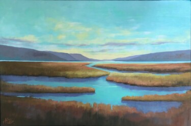 Pintura intitulada "Marsh Morning" por Kari Feuer, Obras de arte originais, Óleo Montado em Armação em madeira