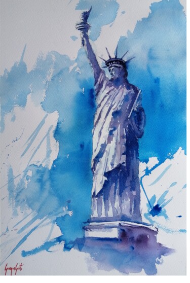Painting titled "the Statue of Liber…" by Giorgio Gosti, Original Artwork, Watercolor