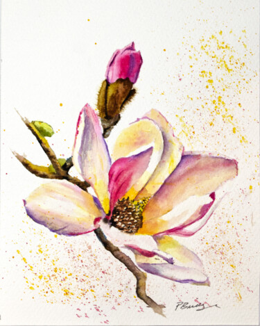 Magnolia in Watercolor Malarstwo zatytułowany „Magnolia in Waterco…” autorstwa Paula Bridges, Oryginalna praca, Akwarela