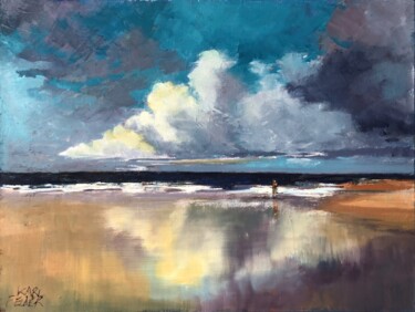 Pintura intitulada "Wet Sand" por Kari Feuer, Obras de arte originais, Óleo Montado em Painel de madeira