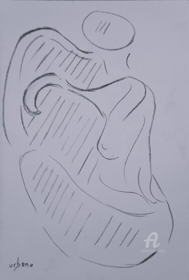 Zeichnungen mit dem Titel "Joueuse d' Harpe" von Roberto Urbano, Original-Kunstwerk, Kohle