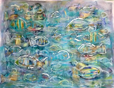Aqua Chorus – Original Mixed Media Painting Pittura intitolato "Aqua Chorus – Origi…" da Raissa Kagan, Opera d'arte originale, Pastello