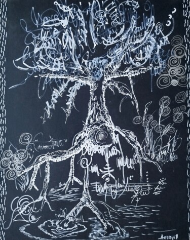 Ζωγραφική με τίτλο "Arbres aux Ancêtres" από Art'Ryell, Αυθεντικά έργα τέχνης, Ακρυλικό Τοποθετήθηκε στο Ξύλινο φορείο σκελε…