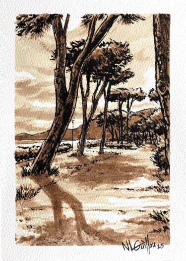 Schilderij getiteld "Balade le long de l…" door Nicolas Le Guillou, Origineel Kunstwerk, Inkt
